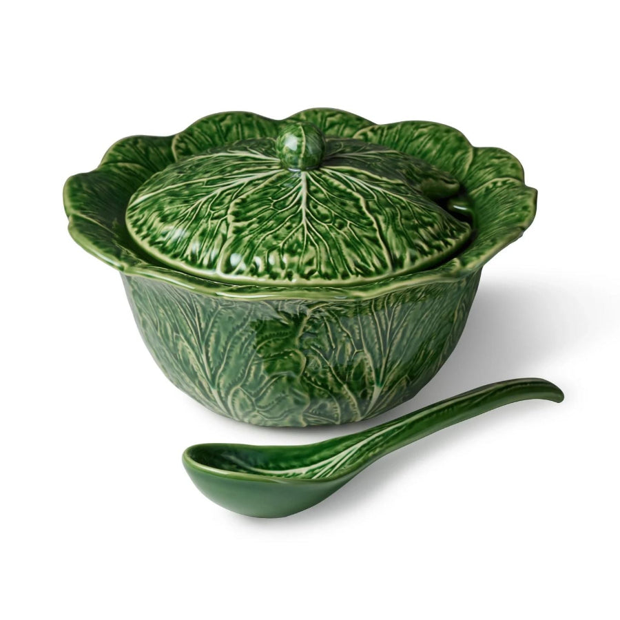 Green Cabbage soup tureen  and ladle 