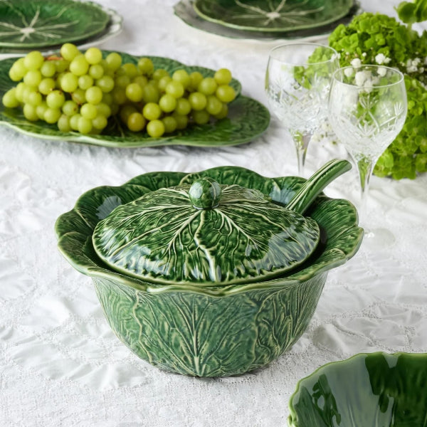 Green Cabbage soup tureen  and ladle 