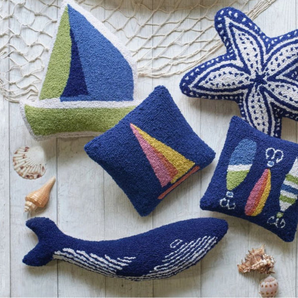 blue whale wool hook pillow 