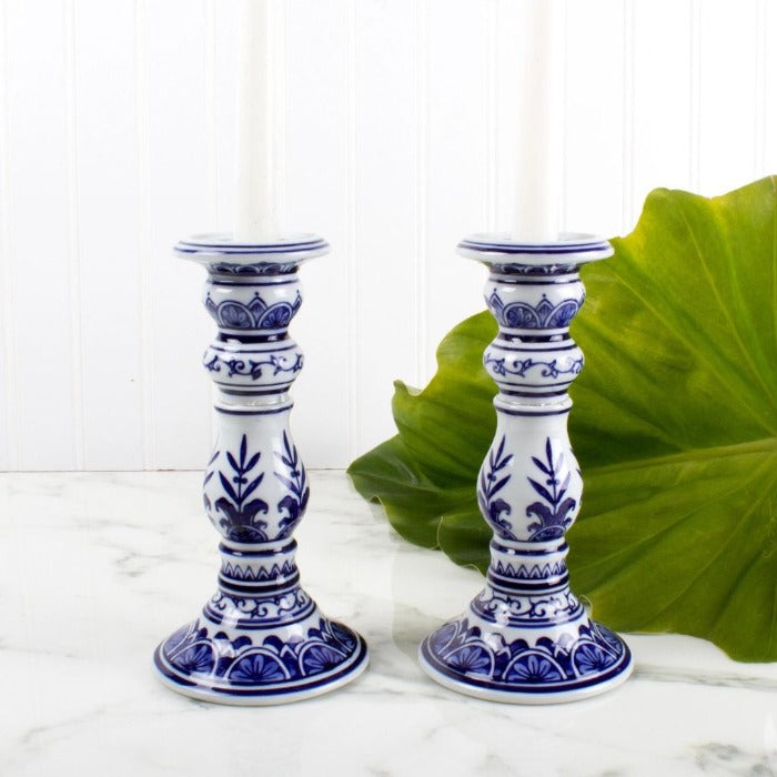 blue chinoiserie candlesticks 