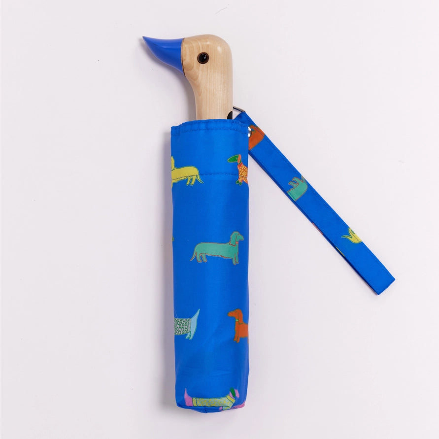 blue dachshund print umbrella