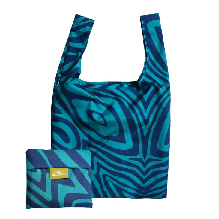 blue printed reusable tote bag