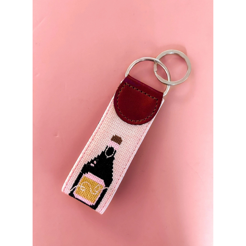 needlepoint champagne keychain