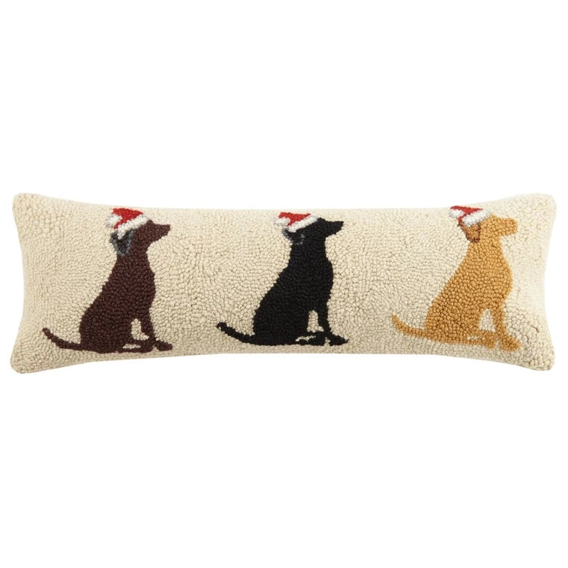 chocolate black yellow lab santa holiday pillow