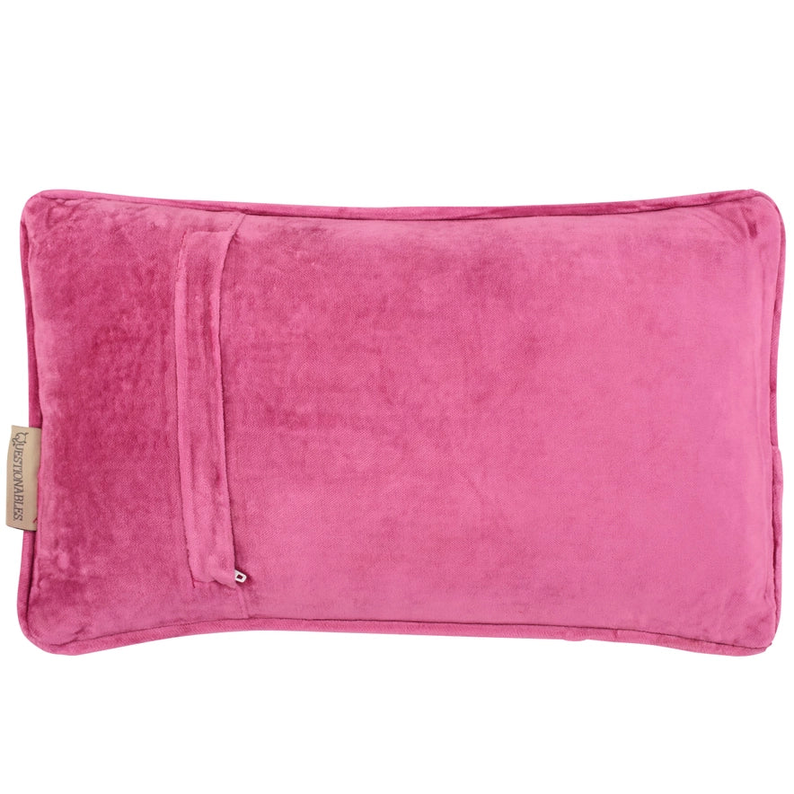 pink velvet back of please leave by nine funny pillow