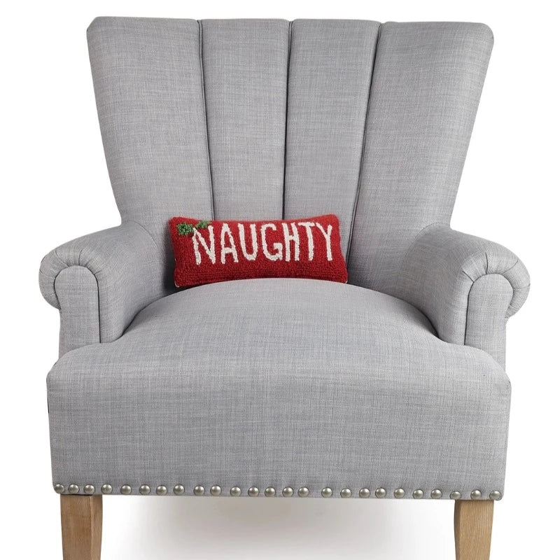 "Naughty" Christmas Mini Pillow | Wool Hook Pillow
