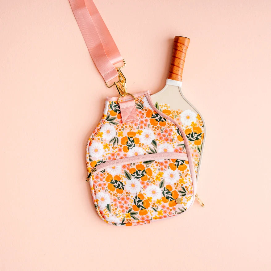 Pink Floral Pickleball Paddle Case & Strap