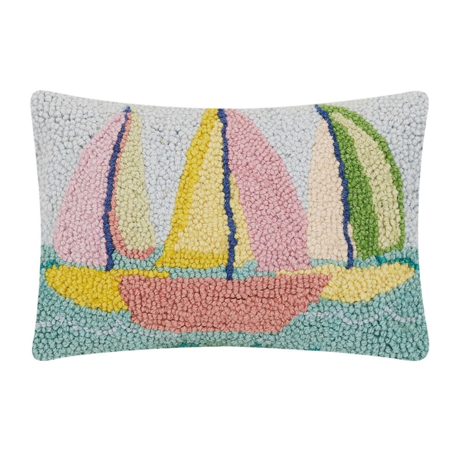 pastel pink blue sailboats wool pillow