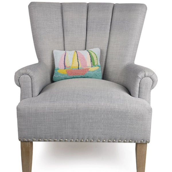 pastel pink blue sailboats wool pillow