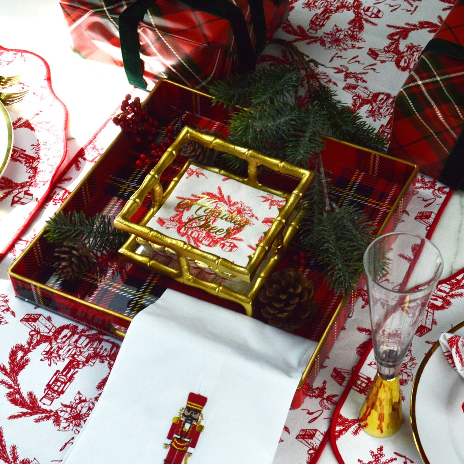 festive red plaid tray