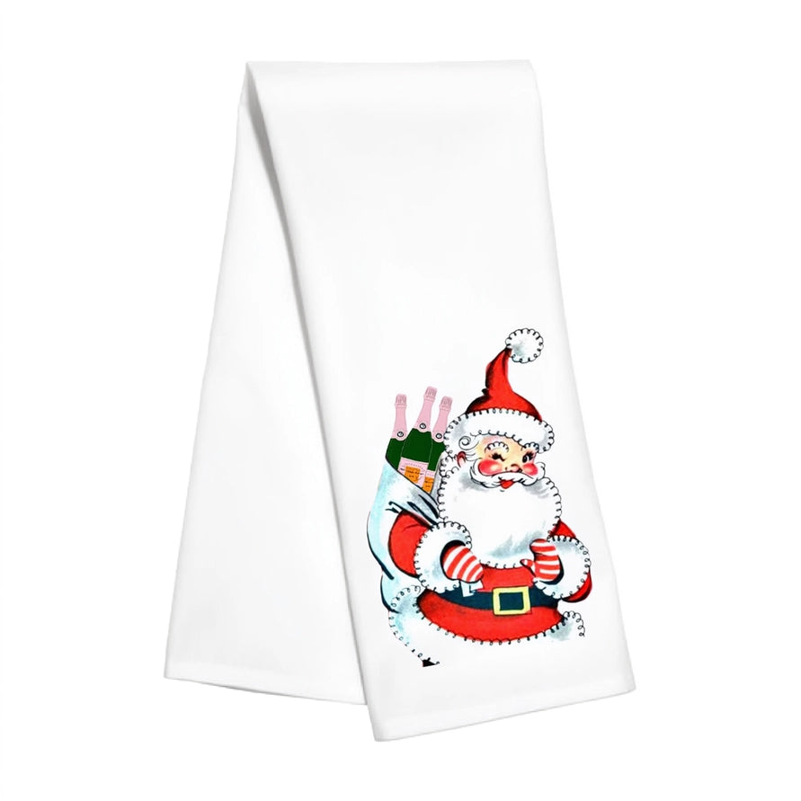 champagne santa tea towel