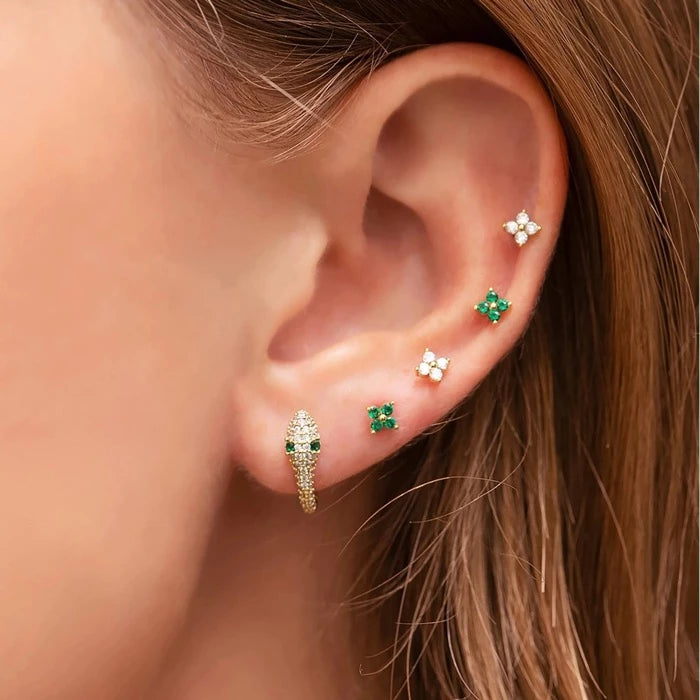 small flower emerald green stud 