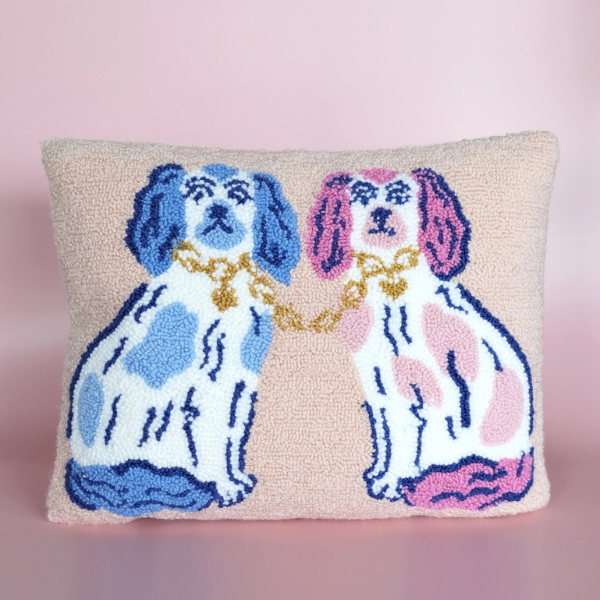 pale pink staffordshire dogs throw pillow