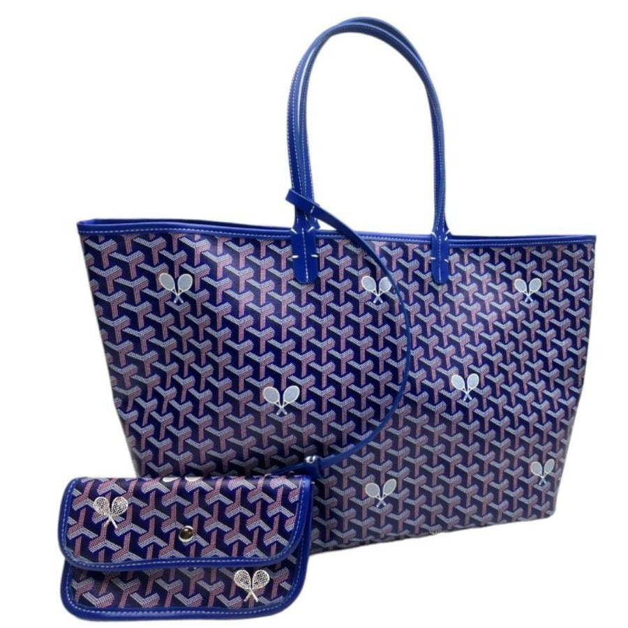 tennis print tote bag navy 