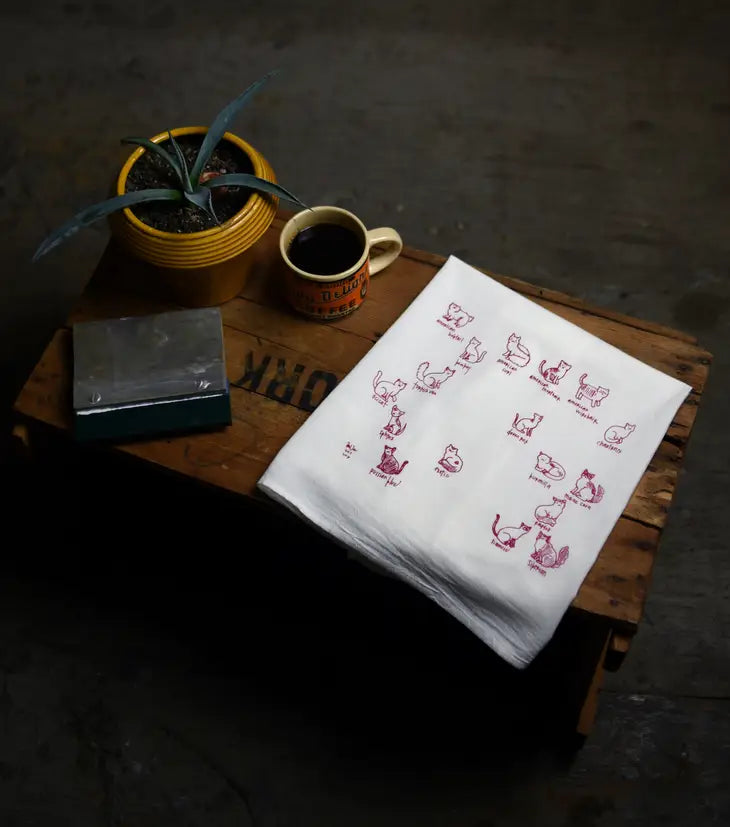 cat breed tea towel