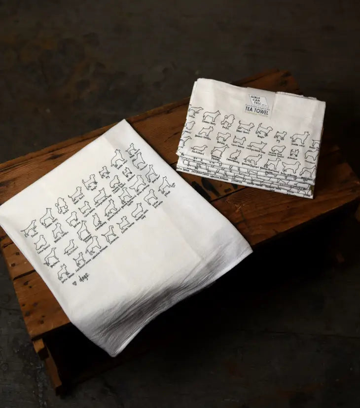 dog breeds tea towels