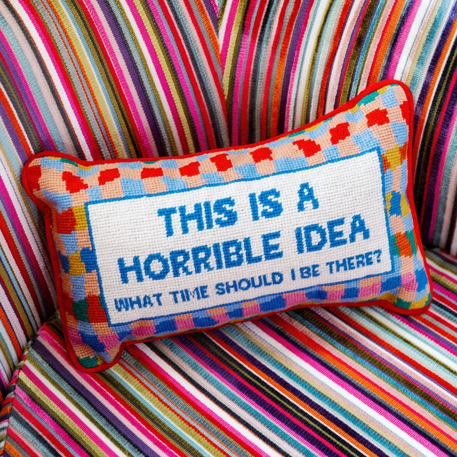 funny needlepoint throw pillow
